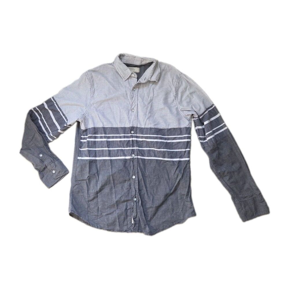 Free Planet Gray White Stripe Colorblock Long Sleeve Button Down Shirt Large EUC